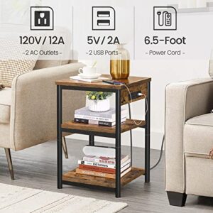 TUTOTAK End Table with Charging Station, Side Table with USB Ports and Outlets, Nightstand, 3-Tier Storage Shelf, Sofa Table for Small Space, Living Room TB01BB026