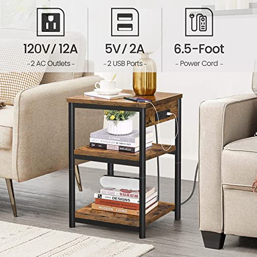 TUTOTAK End Table with Charging Station, Side Table with USB Ports and Outlets, Nightstand, 3-Tier Storage Shelf, Sofa Table for Small Space, Living Room TB01BB026
