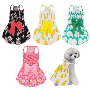 albrost 4 pcs dog bow-knot floral dress, pet princess dresses for small girl dog, braces suspender skirt, puppy summer sundress doggy outfit dogs cats rabbits (small)