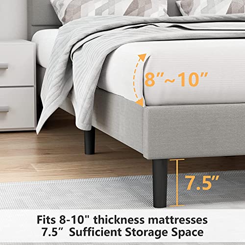 Twin Upholstered Bed Frame with Tufted Button Headboard, Platform Bed with Wood Slats Support and Stitched Headboard, Mattress Foundation, No Box Spring Needed, Easy Assembly, Noise Free, Light Gray