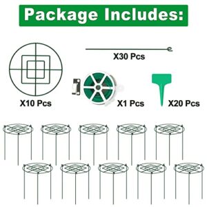 CKE 10 Pack 4mm 18 Inches Peony Cages Plant Support Plant Stakes Grow Through Grid Plant Supports Grow Through Hoops, Metal Peony Support Ring Plant Brace Flower Support Ring for Heavy Blossom 12"x18"