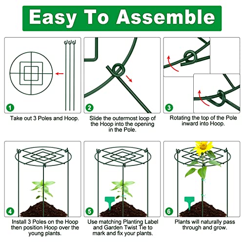 CKE 10 Pack 4mm 18 Inches Peony Cages Plant Support Plant Stakes Grow Through Grid Plant Supports Grow Through Hoops, Metal Peony Support Ring Plant Brace Flower Support Ring for Heavy Blossom 12"x18"