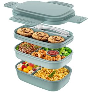 HOMETALL Bento Box Adult Lunch Box,3 Stackable Bento Lunch Containers for Adults, Modern Minimalist Design Bento Box with Utensil Set, Leak-Proof Lunchbox Bento Box for Dining Out, Work, Picnic