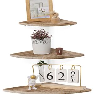 Amy Dceom Rustic Wood Corner Wall Shelves Set of 3, Wall Mount Solid Wood Floating Corner Shelves for Bedroom, Living Room, Bathroom, Kitchen (Natural)