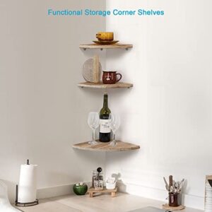 Amy Dceom Rustic Wood Corner Wall Shelves Set of 3, Wall Mount Solid Wood Floating Corner Shelves for Bedroom, Living Room, Bathroom, Kitchen (Natural)