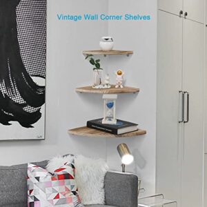 Amy Dceom Rustic Wood Corner Wall Shelves Set of 3, Wall Mount Solid Wood Floating Corner Shelves for Bedroom, Living Room, Bathroom, Kitchen (Natural)