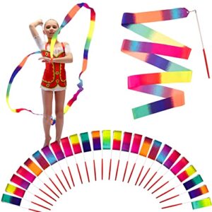 FEQO 25 Pack Dance Ribbon Streamers 78.7 Inch Ribbon Streamer Wand on Stick Coloful Ribbons Gymnastics Baton Streamer Twirling Ribbons for Dance Kids Party Favors