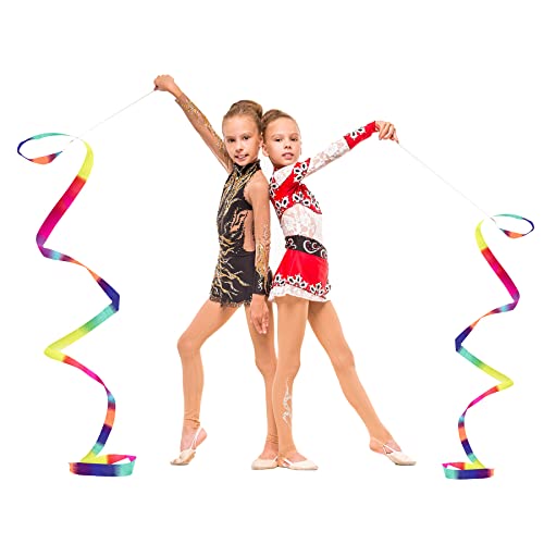 FEQO 25 Pack Dance Ribbon Streamers 78.7 Inch Ribbon Streamer Wand on Stick Coloful Ribbons Gymnastics Baton Streamer Twirling Ribbons for Dance Kids Party Favors