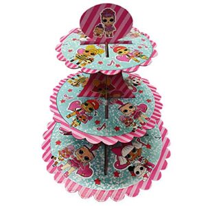 3 tier surprise cardboard cupcake stand dessert cupcake holder for kids birthday party, baby shower, gender reveal party, surprise themed party