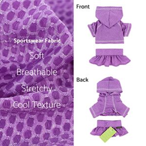 Fitwarm 2 Piece Dog Cooling Shirt and Skirt, Quick Dry Dog Summer Clothes for Small Dogs Girl, Breathable Pet Sun Protection Clothing, Stretchy Cat Outfit, Neon Purple, Small