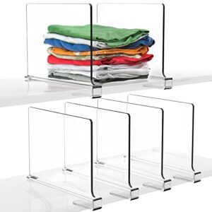mavachou 6pcs acrylic shelf dividers for closets, clear acrylic shelf divider for wood shelves and clothes organizer/purses separators perfect for kitchen cabinets and bedroom organizer,clear