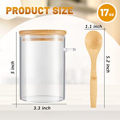 Tessco Set of 2 Airtight Glass Jars with Bamboo Lids and Spoons Glass Canisters Glass Jars Lid Sealed Sugar Container Glass Coffee Containers Food Jars Canisters for Kitchen Spice Beans (17oz)