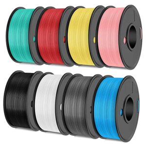 sunlu 3d printer filament bundle pla meta filament 1.75mm, neatly wound pla filament meta 2kg, 8 colors, 0.25kg spool, 8 packs, black+white+grey+blue+green+red+yellow+pink