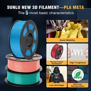 SUNLU 3D Printer Filament Bundle PLA META Filament 1.75mm, Neatly Wound PLA Filament Meta 2kg, 8 Colors, 0.25kg Spool, 8 Packs, Black+White+Grey+Blue+Green+Red+Yellow+Pink