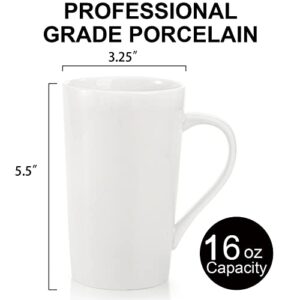 Jucoan 6 Pack 16oz Blank Porcelain Mug, Pure White Ceramic Coffee Mug Tea Cup with Large Handle, Large Sized Restaurant Ceramic Mugs for Tea Latte Cappuccino Milk Cocoa