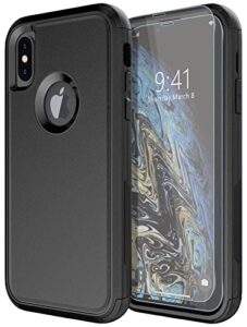 diverbox for iphone x case/iphone xs case [shockproof] [dropproof] [tempered glass screen protector ] heavy duty protection phone case cover for apple iphone x/xs (black)