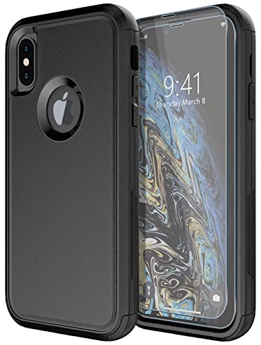 Diverbox for iPhone X Case/iPhone Xs Case [Shockproof] [Dropproof] [Tempered Glass Screen Protector ] Heavy Duty Protection Phone Case Cover for Apple iPhone X/XS (Black)