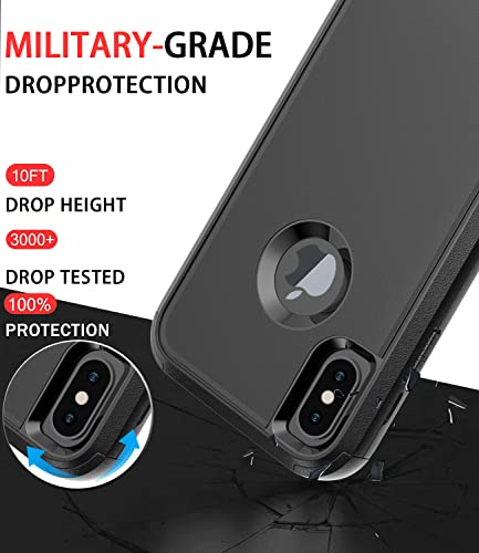 Diverbox for iPhone X Case/iPhone Xs Case [Shockproof] [Dropproof] [Tempered Glass Screen Protector ] Heavy Duty Protection Phone Case Cover for Apple iPhone X/XS (Black)