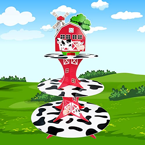 Farm Animal Cupcake Stand, Farm Birthday Party Supplies for Welcome Baby Kids Boys Girls Farm Theme Birthday Party Decorations 3 Tier Cupcake Tower