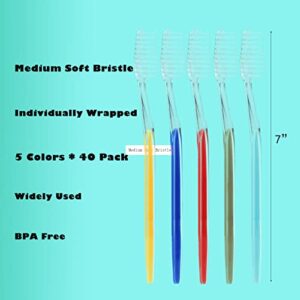 Homvle 200 Packs Disposable Toothbrushes Individually Wrapped, Medium Soft Bristle Travel Toothbrushes Bulk for Adults/Kids Hotel Toiletries, 5 Colors.