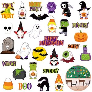 haooryx 65pcs halloween bulletin board nametag set decoration cut out, colorful paper patterned cut-outs blackboard border trim for halloween party home school classroom whiteboard window wall decor