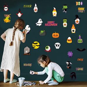 Haooryx 65Pcs Halloween Bulletin Board Nametag Set Decoration Cut Out, Colorful Paper Patterned Cut-Outs Blackboard Border Trim for Halloween Party Home School Classroom Whiteboard Window Wall Decor