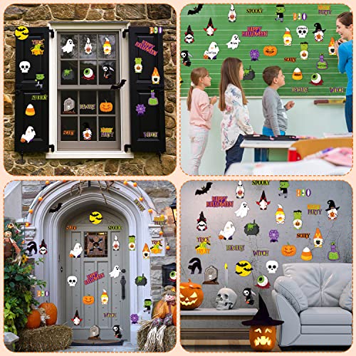 Haooryx 65Pcs Halloween Bulletin Board Nametag Set Decoration Cut Out, Colorful Paper Patterned Cut-Outs Blackboard Border Trim for Halloween Party Home School Classroom Whiteboard Window Wall Decor