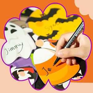 Haooryx 65Pcs Halloween Bulletin Board Nametag Set Decoration Cut Out, Colorful Paper Patterned Cut-Outs Blackboard Border Trim for Halloween Party Home School Classroom Whiteboard Window Wall Decor