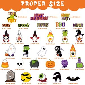 Haooryx 65Pcs Halloween Bulletin Board Nametag Set Decoration Cut Out, Colorful Paper Patterned Cut-Outs Blackboard Border Trim for Halloween Party Home School Classroom Whiteboard Window Wall Decor