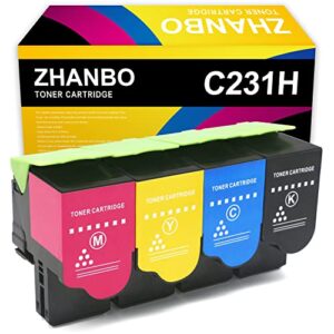 zhanbo c231hk0 c231hc0 c231hm0 c231hy0 remanufactured toner cartridge high yield 3,000 pages replacement for lexmark c2325 c2425 c2535 mc2325 mc2425 mc2535 mc2640 printers