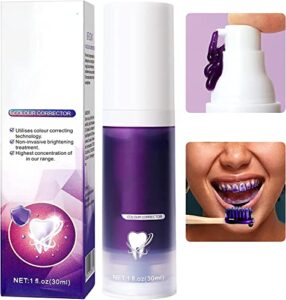 whitening toothpaste,purple corrector toothpaste for teeth whitening,non-invasive brightening tooth treatment, purple water-soluble dye to correct yellow teeth