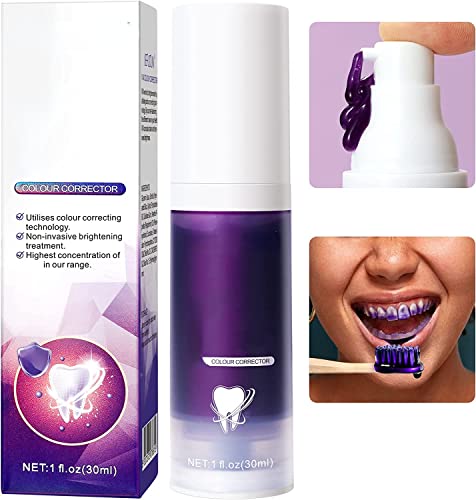 Whitening Toothpaste,Purple Corrector Toothpaste for Teeth Whitening,Non-invasive Brightening Tooth Treatment, Purple Water-Soluble Dye to Correct Yellow Teeth