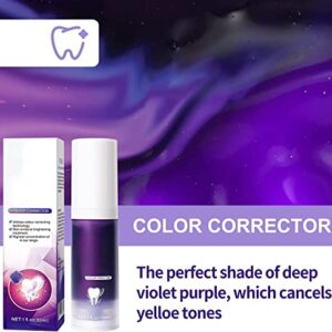 Whitening Toothpaste,Purple Corrector Toothpaste for Teeth Whitening,Non-invasive Brightening Tooth Treatment, Purple Water-Soluble Dye to Correct Yellow Teeth