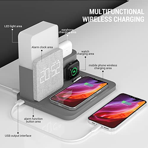 Wireless Charging Station, 3 in 1 Charging Station, Alarm Clock with Wireless Charger, Night Light, iPhone 12/13/14 Pro/13 Mini/13 Pro Max/12 pro, AirPods (Adapter Included)