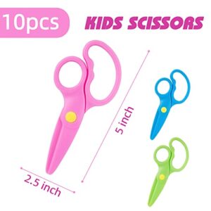 LOVESTOWN Kids Scissors, 10PCS Plastic Safety Scissors Preschool Training Scissors for Toddlers DIY Crafts Paper Cut