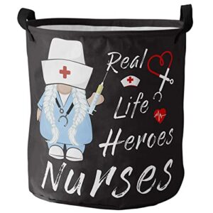 nurse wears blue uniform black backdrop large laundry basket, collapsible bag with easy carry handles, waterproof foldable freestanding hamper, folding washing bin clothes storage round