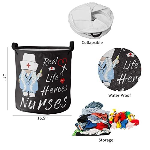 Nurse Wears Blue Uniform Black Backdrop Large Laundry Basket, Collapsible Bag with Easy Carry Handles, Waterproof Foldable Freestanding Hamper, Folding Washing Bin Clothes Storage Round