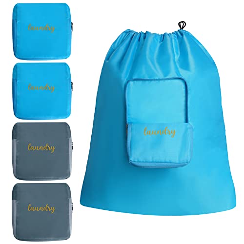 4 Pack Travel Laundry Bag Dirty Clothes Organizer Traveling Foldable Washable Small Laundry Bag for Suitcase with Zipper and Drawstring, Black and Gray