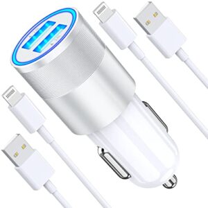 [apple mfi certified] iphone car charger, kyohaya 4.8a dual port usb smart power fast car charger with 2 pack lightning cord quick car charging for iphone 14 13 12 11 pro max/xs/xr/x/8/se/ipad/airpods