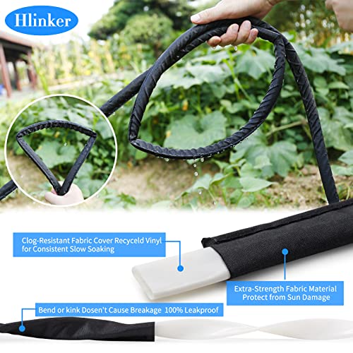 Hlinker Flat Soaker Hose 15 25 50 75 FT for Garden Beds, 50Ft 1/2" Linkable Consistent Drip Irrigation Hose Save 80% Water, Leakproof Heavy Duty Double Layer Sprinkler Hose