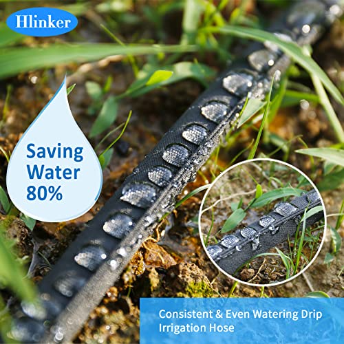 Hlinker Flat Soaker Hose 15 25 50 75 FT for Garden Beds, 50Ft 1/2" Linkable Consistent Drip Irrigation Hose Save 80% Water, Leakproof Heavy Duty Double Layer Sprinkler Hose