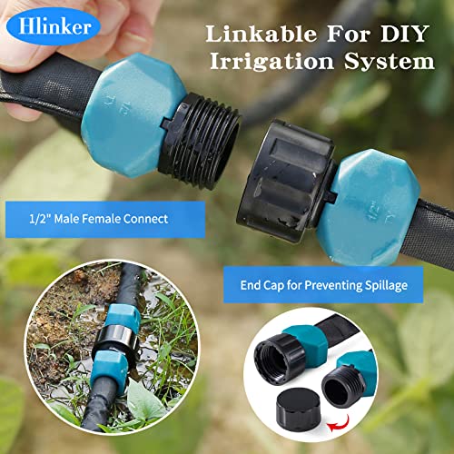 Hlinker Flat Soaker Hose 15 25 50 75 FT for Garden Beds, 50Ft 1/2" Linkable Consistent Drip Irrigation Hose Save 80% Water, Leakproof Heavy Duty Double Layer Sprinkler Hose