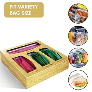 Food Ziplock Bag Storage Organizer For Kitchen Drawer, Bamboo Baggie Holder, Compatible With Ziploc, Solimo, Glad, Hefty For Gallon, Quart, Sandwich And Snack Variety Size Bags(1 Box 4 Slots)