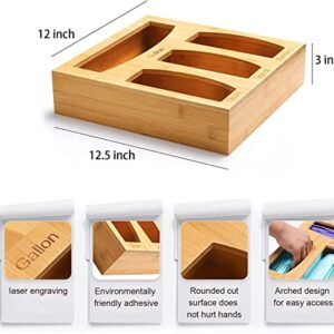 Food Ziplock Bag Storage Organizer For Kitchen Drawer, Bamboo Baggie Holder, Compatible With Ziploc, Solimo, Glad, Hefty For Gallon, Quart, Sandwich And Snack Variety Size Bags(1 Box 4 Slots)