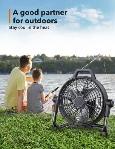 Outdoor Fans for Patios Waterproof, Rechargeable Fan 15750mAh Battery Industrial Fans 1700 CFM Airflow, Stepless Speed Black