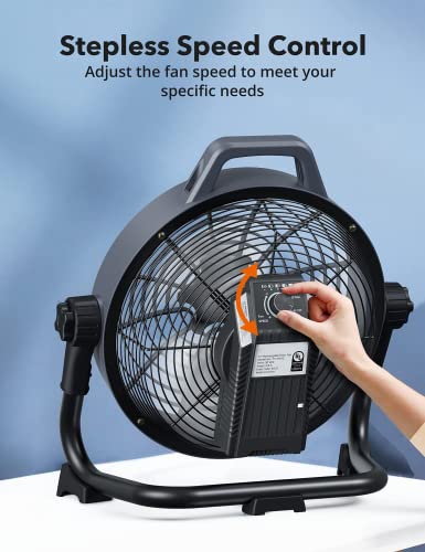 Outdoor Fans for Patios Waterproof, Rechargeable Fan 15750mAh Battery Industrial Fans 1700 CFM Airflow, Stepless Speed Black