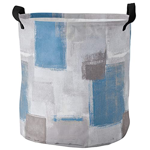 Large Laundry Basket 16.5x17in, Blue Graffiti Square Wall Painting Waterproof Dirty Clothes Bag Hamper with Handles, Grey Modern Abstract Art Texture Collapsible Sorter Basket for Bathroom Bedroom