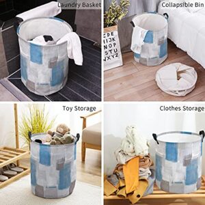 Large Laundry Basket 16.5x17in, Blue Graffiti Square Wall Painting Waterproof Dirty Clothes Bag Hamper with Handles, Grey Modern Abstract Art Texture Collapsible Sorter Basket for Bathroom Bedroom