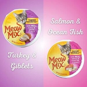 Meow Mix Wet Cat Food Variety Bundle | 6 Flavors, (2) Cups Each: Tuna Shrimp, Salmon Ocean Fish, Tuna Crab, Chicken & Liver, Chicken Beef, and Turkey & Giblets (2.75 OZ.) | Plus Kitty Toy and Magnet!