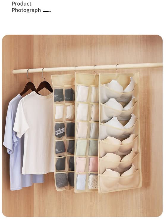 Hanging Bra Closet Organizer and Storage Pockets Wall Organizer 24 Pockets Enlarged Hanging Mesh Pockets Dual Sided Wall Closet Underwear,Bra,Socks,Accessories with Hanger (Grey)